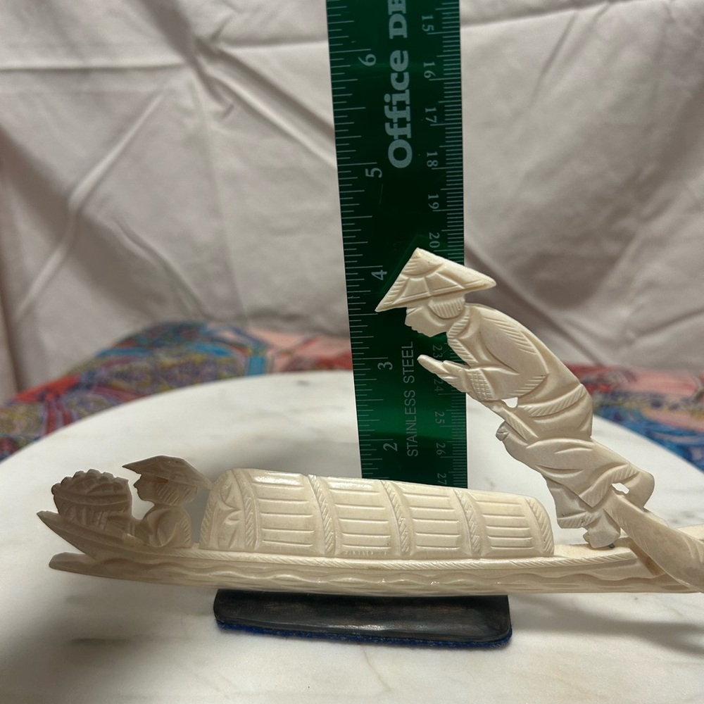 Scrimshaw Bone carving,  Asian boat scene, vintage - Picture 7 of 7